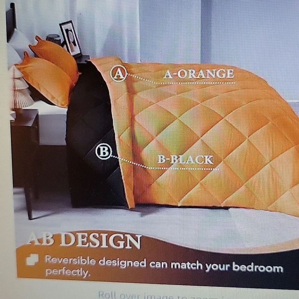 Downluxe orange black reversible full 3 piece comforter set down alternative New